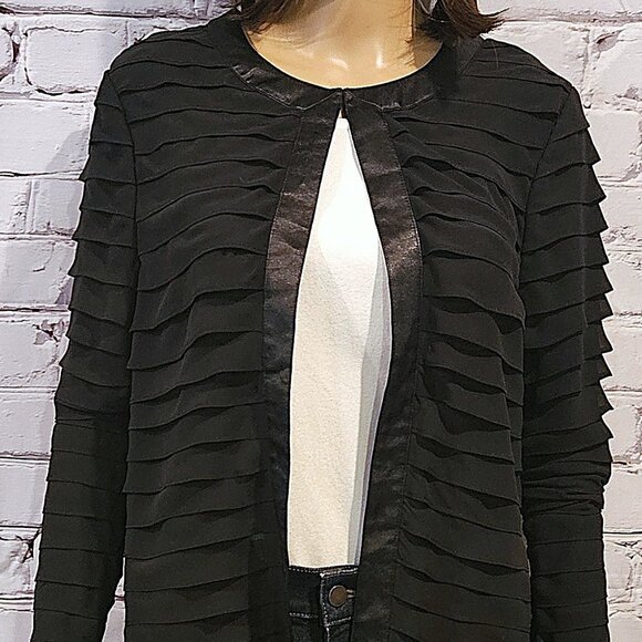 ADRIANNA PAPELL - Black tiered ruffle open blazer - Picture 7 of 11